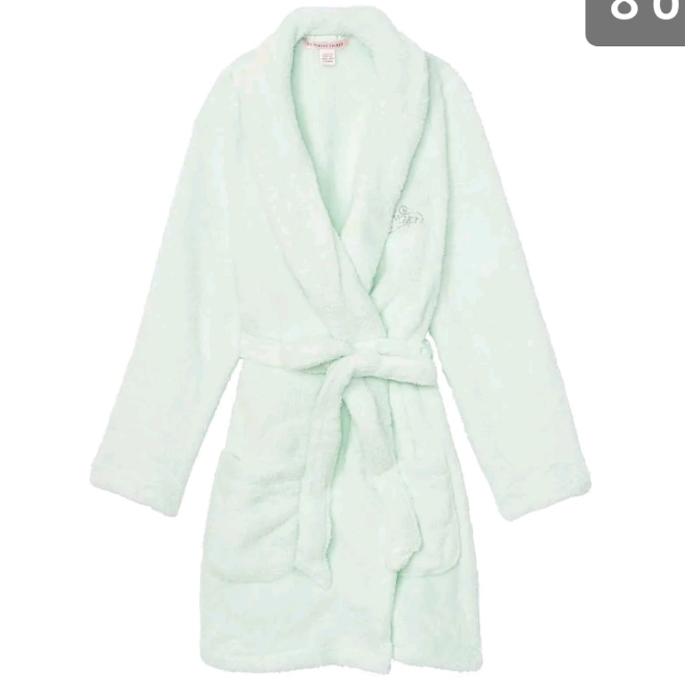 Victoria's Secret Cozy Plush Short Robe with Belt, Size M/L Green
